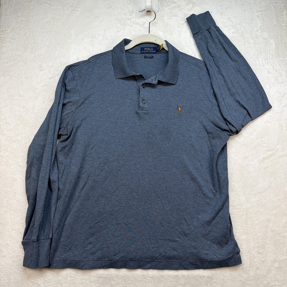 Polo Ralph Lauren Long Sleeve Polo Shirt Pony Logo Classic Fit Blue Men‎ M
